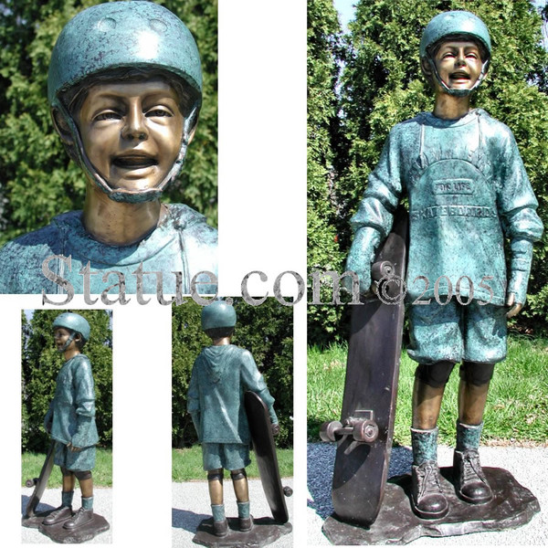 The Skateboard Boy Standing Sculpture is a remarkable bronze artwork